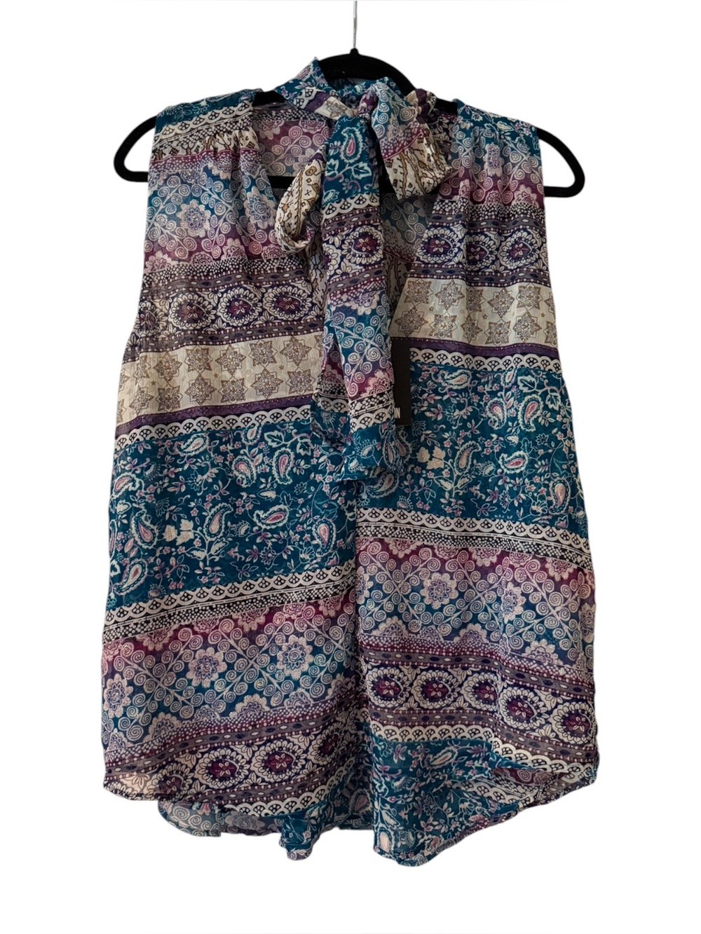 NWT | Reformation | Nicolette Sleeveless Neck-Tie Blouse | Pink/Blue | L - Picture 3 of 8